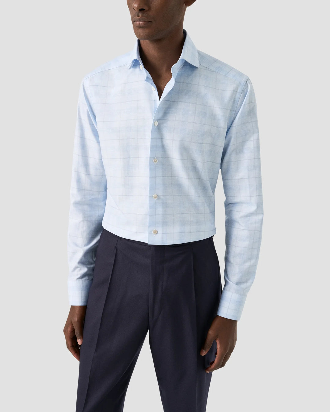 Eton Stripe Check Dress Shirt in Light Blue