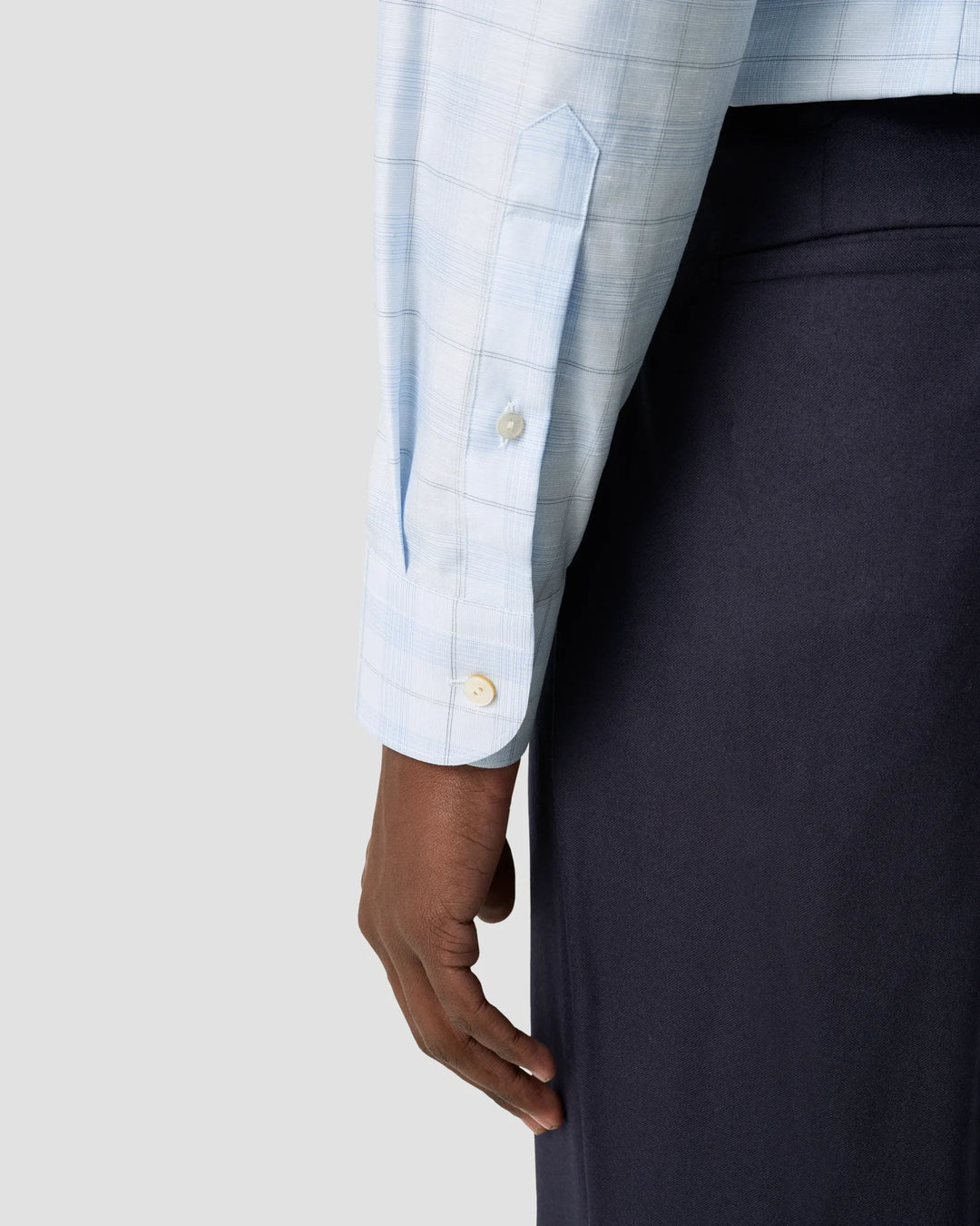 Eton Stripe Check Dress Shirt in Light Blue