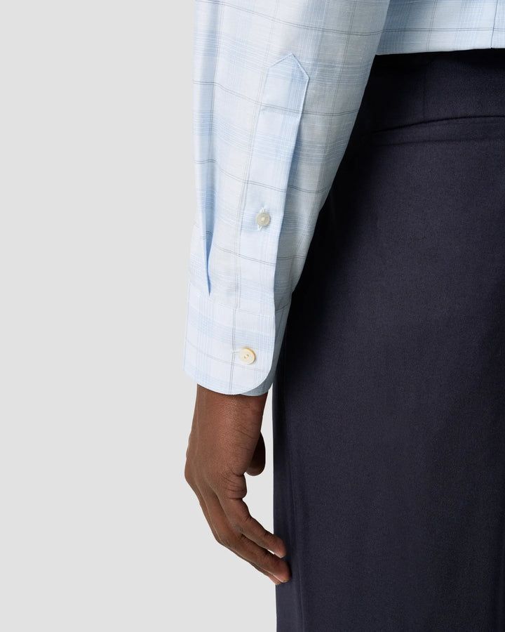 Eton Stripe Check Dress Shirt in Light Blue
