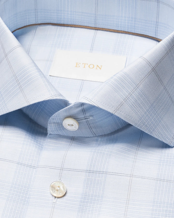 Eton Stripe Check Dress Shirt in Light Blue