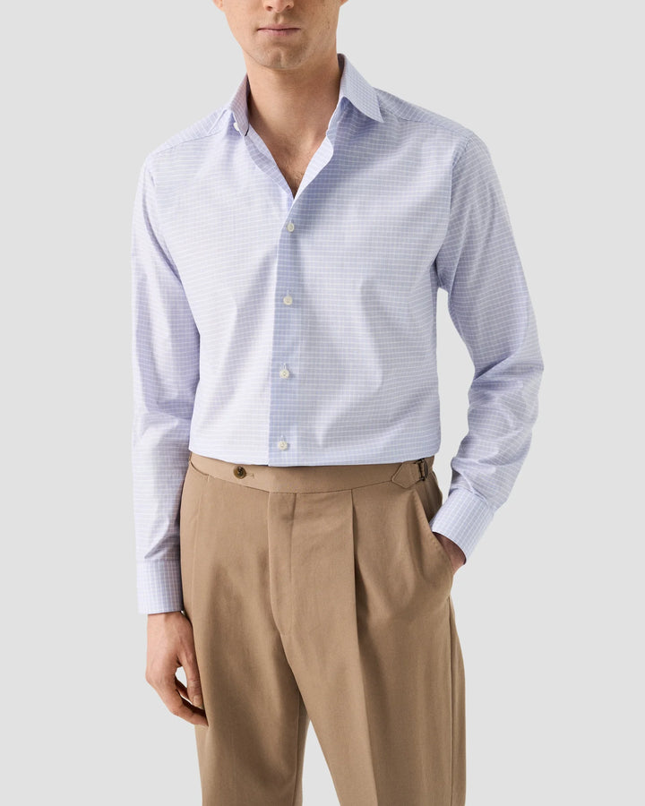 Eton Check Dress Shirt in Blue Purple