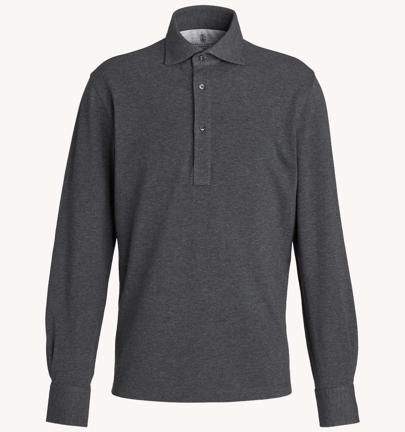 Brunello Cucinelli Long Sleeve Polo in Charcoal