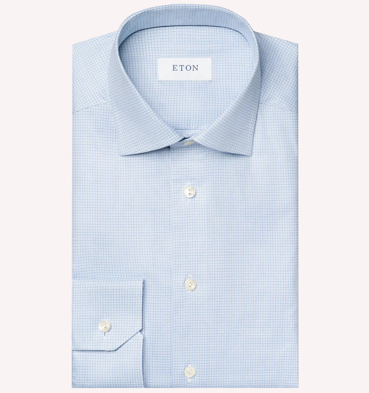 Eton Micro Check Dress Shirt in Light Blue