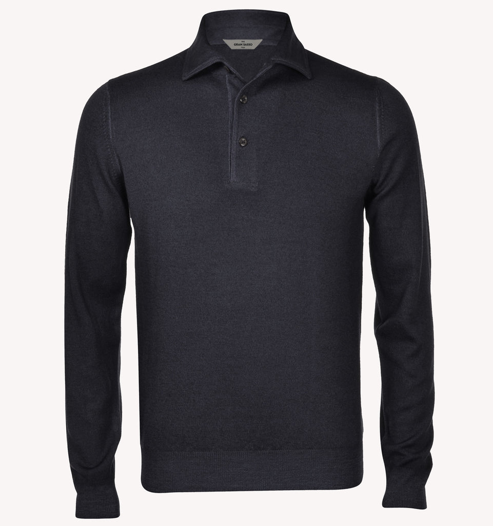トップス Gran Sasso black cotton knit polo Gran Sasso Knit Polo in Charcoal - Taylor Richards & Conger