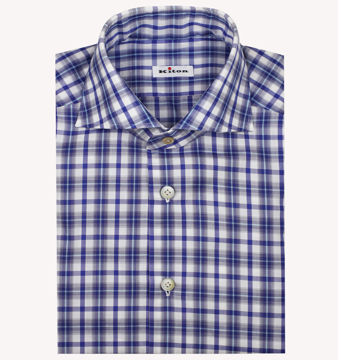 Kiton Plaid Dress Shirt in Navy Blue Kiton Plaid Dress Shirt in Navy Blue