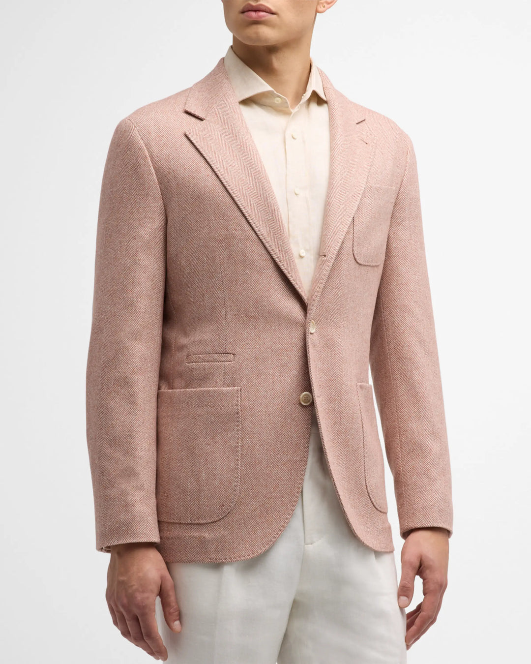 Brunello Cucinelli Herringbone Sport Coat in Coral