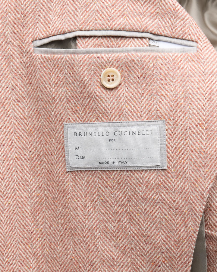 Brunello Cucinelli Herringbone Sport Coat in Coral