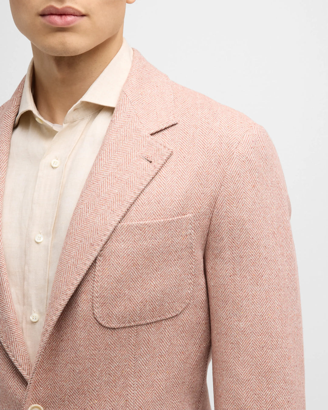 Brunello Cucinelli Herringbone Sport Coat in Coral