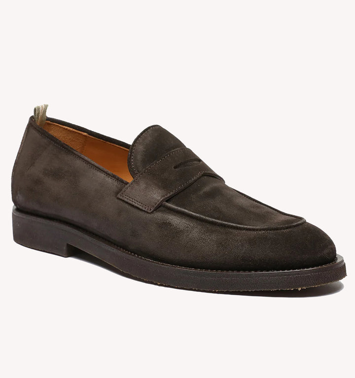 Officine Creative Opera Flexi Suede Penny Loafer in Dark Brown