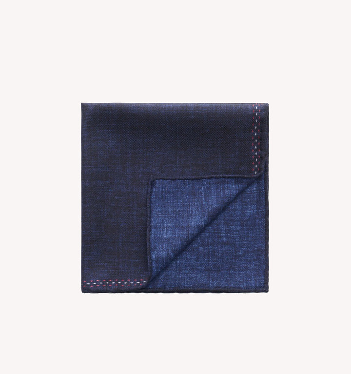 Brunello Cucinelli Logo Pocket Square in Navy Lampone Burro