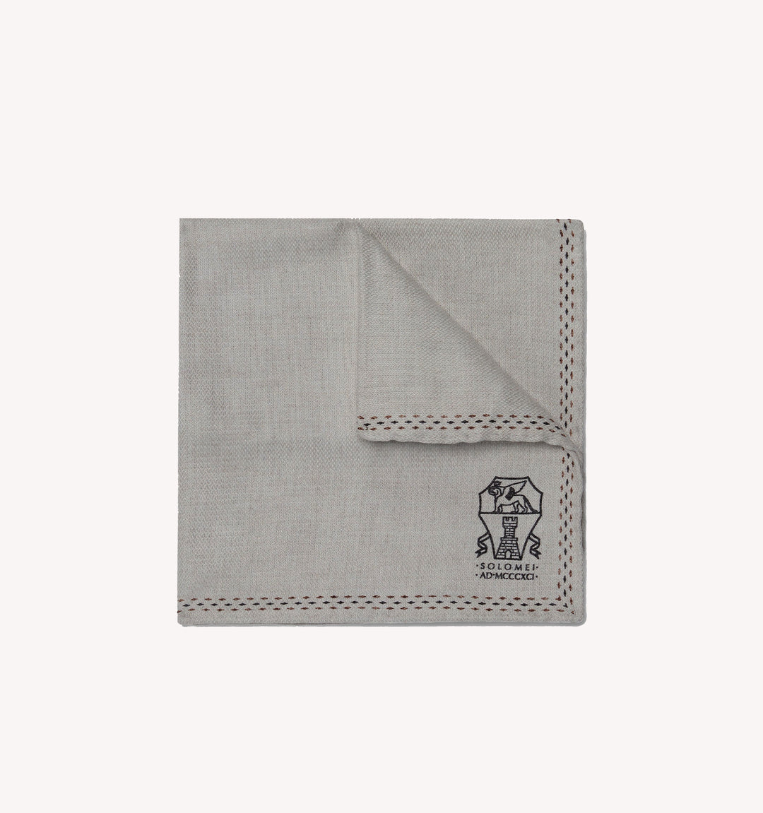 Brunello Cucinelli Logo Pocket Square in Light Grey