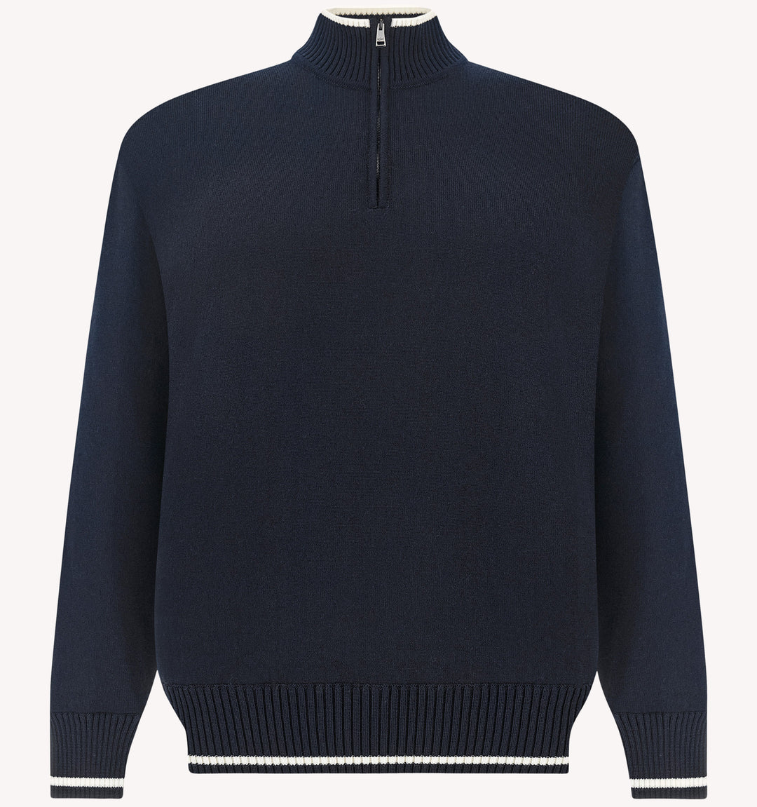Paul & Shark Half-Zip Sweater with Contrasting Striped Trims in Blue