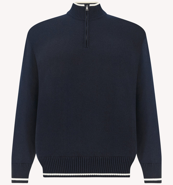 Paul & Shark Half-Zip Sweater with Contrasting Striped Trims in Blue