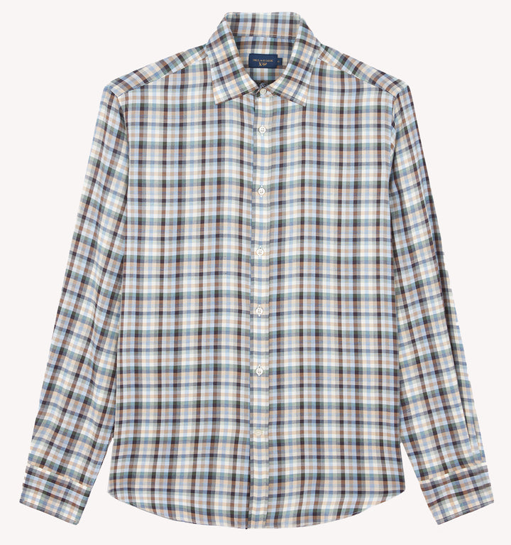 Paul & Shark X-Soft Sport Shirt in Checkered Pattern Tartan Cream Brown Beige Light Blue
