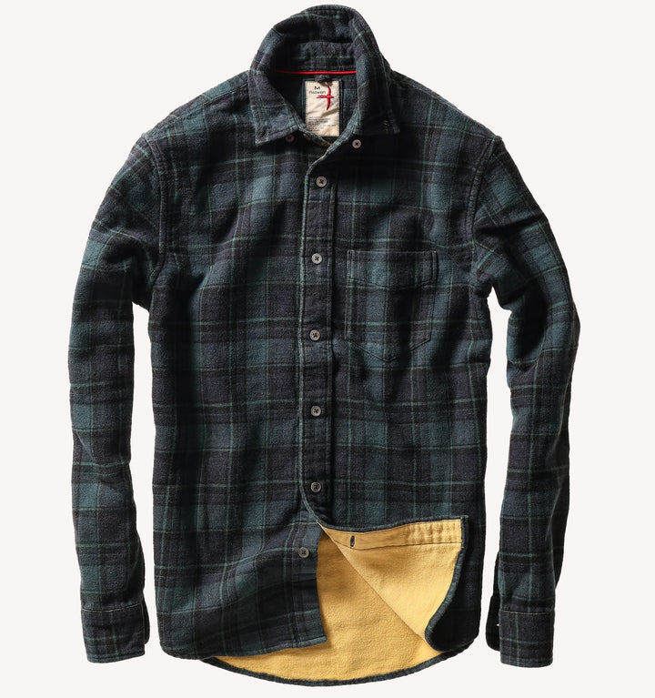 Relwen Chamois-Lined Flannel in Green Navy Black Plaid
