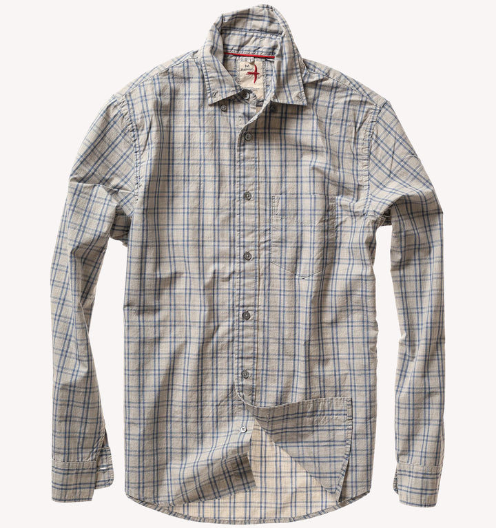 Relwen Dress Blues Sport Shirt in Light Grey Heather Blue Grid
