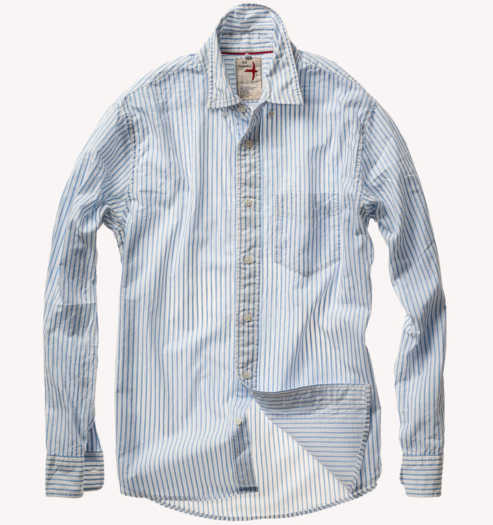 Relwen Dress Blues Sport Shirt in White Blue Dobby Stripe