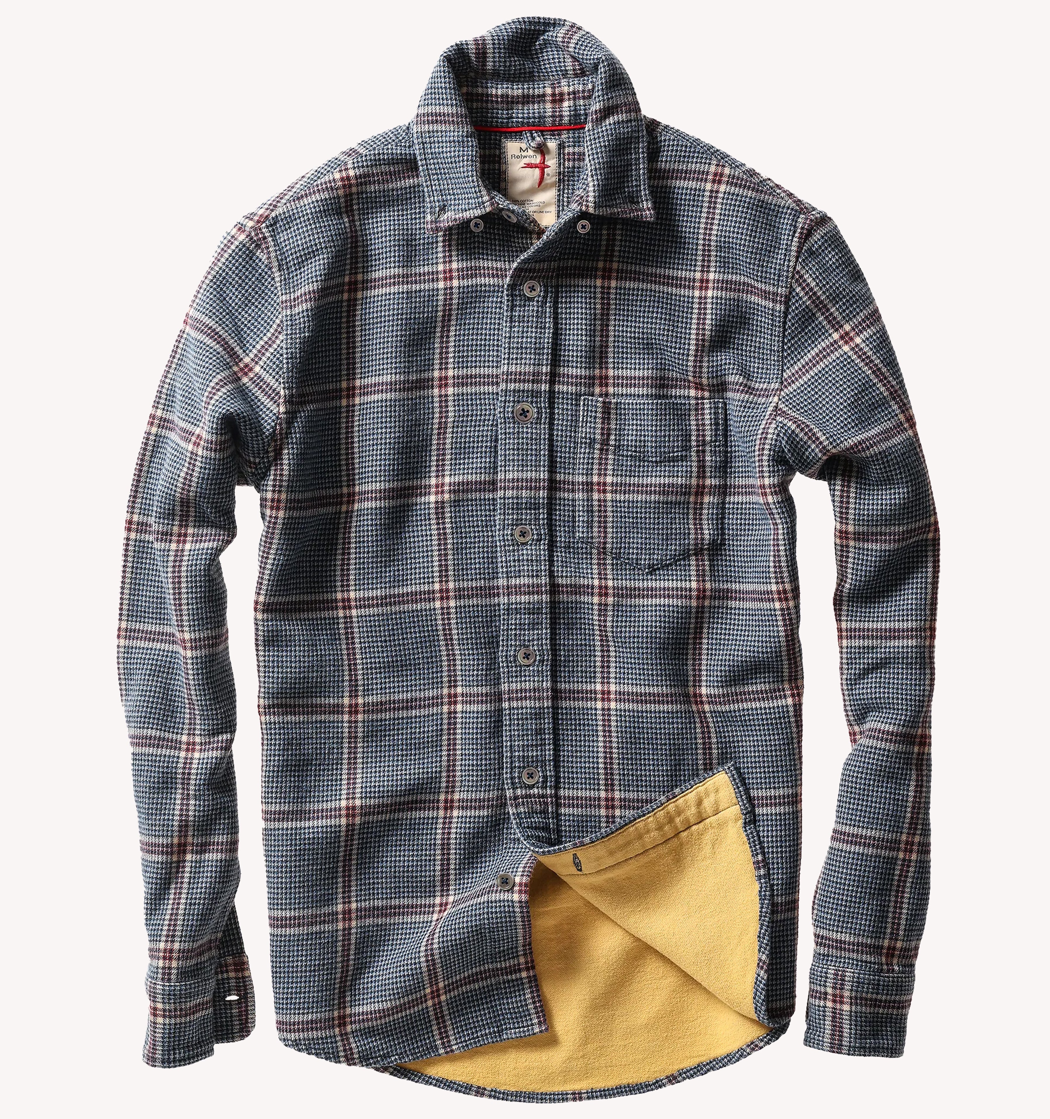 Relwen Chamois-Lined Flannel in Blue Khaki Red Exploded Houndstooth ...