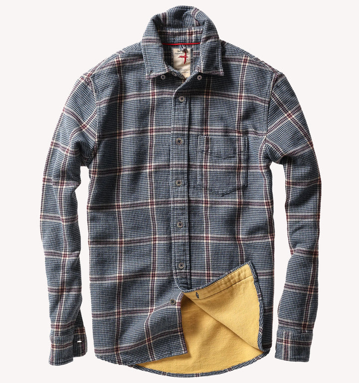 Relwen Chamois-Lined Flannel in Blue Khaki Red Exploded Houndstooth