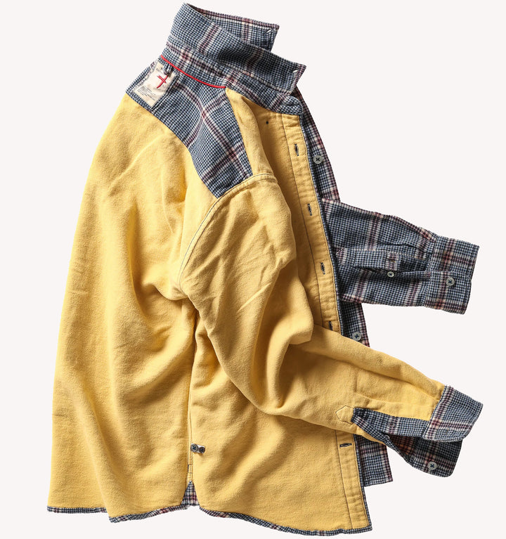 Relwen Chamois-Lined Flannel in Blue Khaki Red Exploded Houndstooth