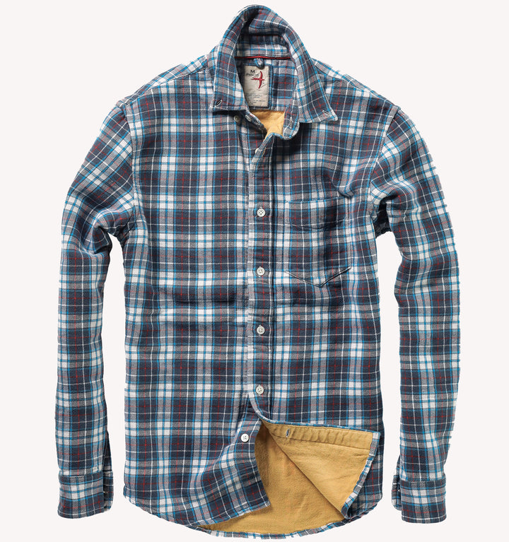 Relwen Chamois Lined Flannel Overshirt in White Navy Red Plaid