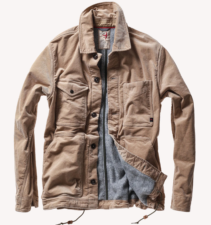 Relwen Pile Lined Chore Coat in Buff Khaki Cord