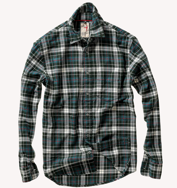 Relwen Flyweight Flannel Sport Shirt in Forest Green Plaid