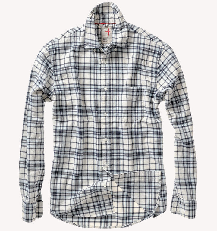 Relwen Flyweight Flannel Sport Shirt in White Blue Plaid