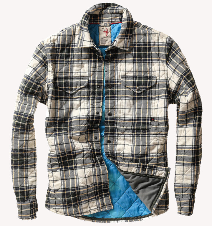 Relwen Quilted Flannel Shirt Jacket in Cream Forest Tartan