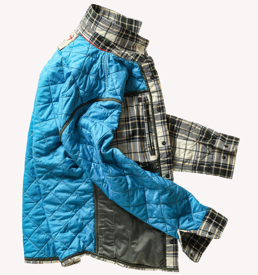 Relwen Quilted Flannel Shirt Jacket in Cream Forest Tartan