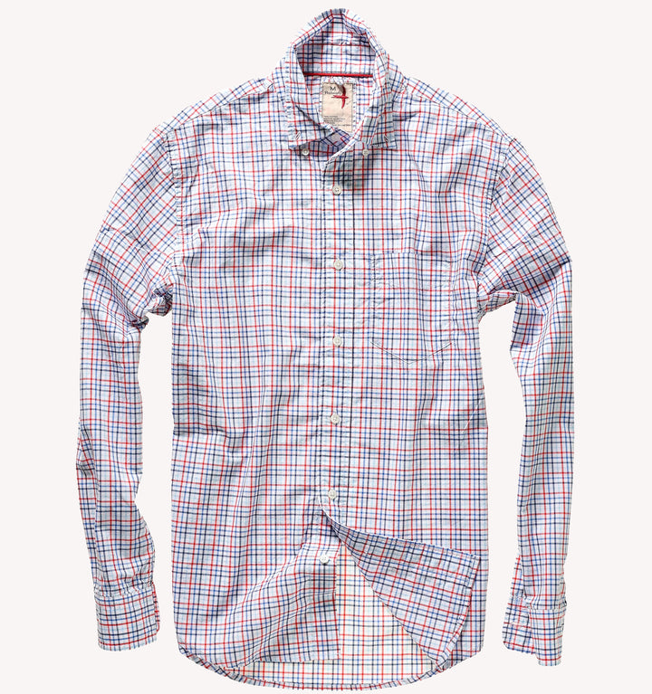 Relwen Graph Plaids Sport Shirt in White Red Blue Tattersall