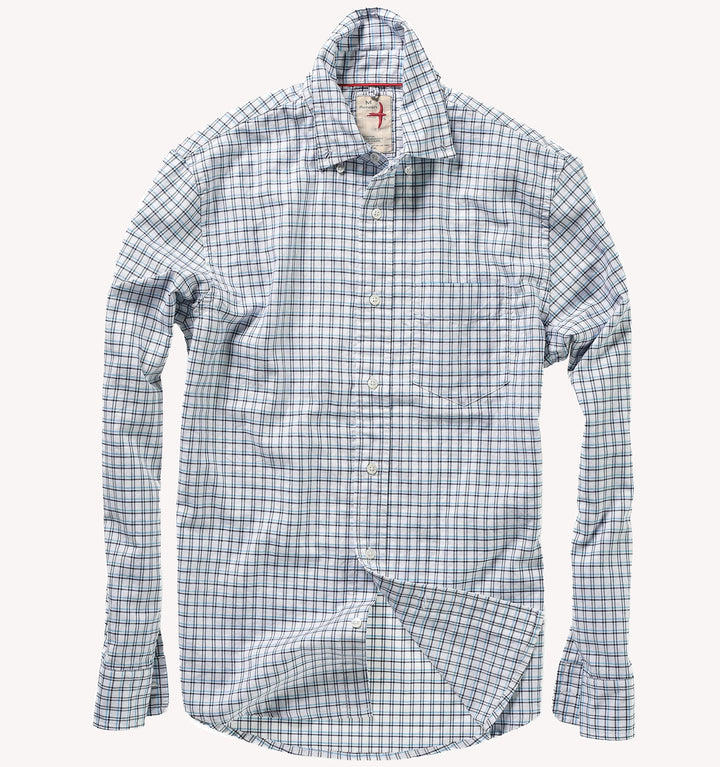 Relwen Huntsman Blues Sport Shirt in White Navy Tattersall