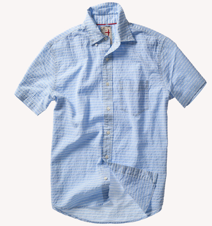Relwen Half Sleeve Blues Sport Shirt in Light Blue Horizontal Stripe