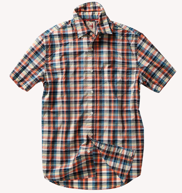 Relwen Madras Campshirt in Orange Navy Yellow
