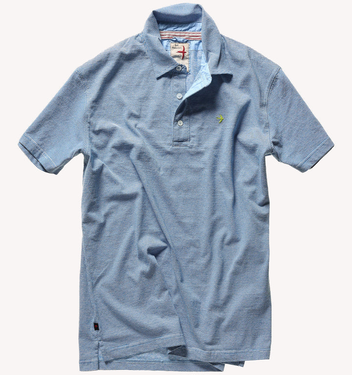 Relwen Ringspun Polo in Bright Blue White Stripe