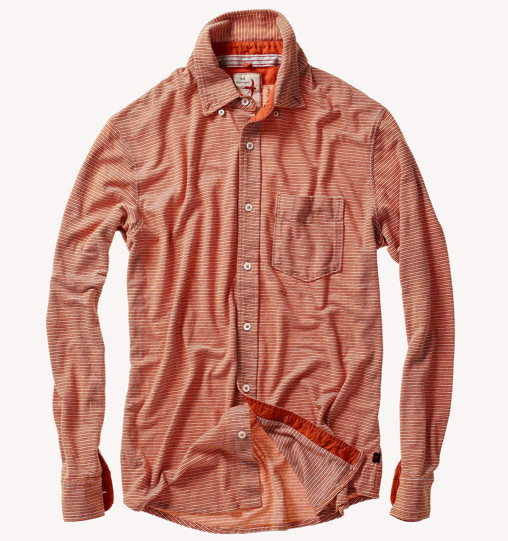 Relwen Hemp Stripe Sport Shirt in Burnt Orange White