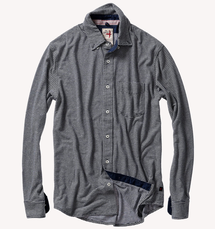 Relwen Hemp Stripe Sport Shirt in Midnight White