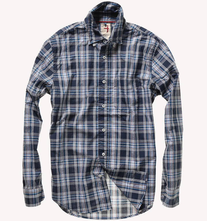 Relwen Broadcloth Plaids Sport Shirt in Midnight White