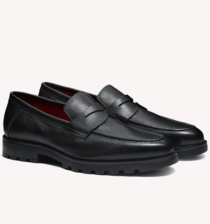 Santoni Tumbled Rock Loafer in Black