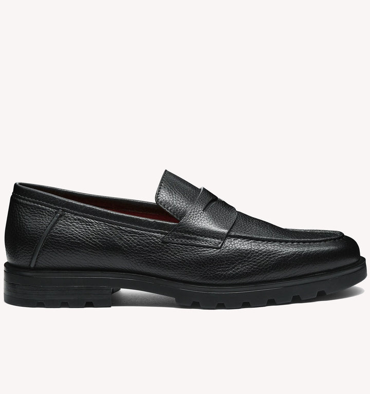 Santoni Tumbled Rock Loafer in Black
