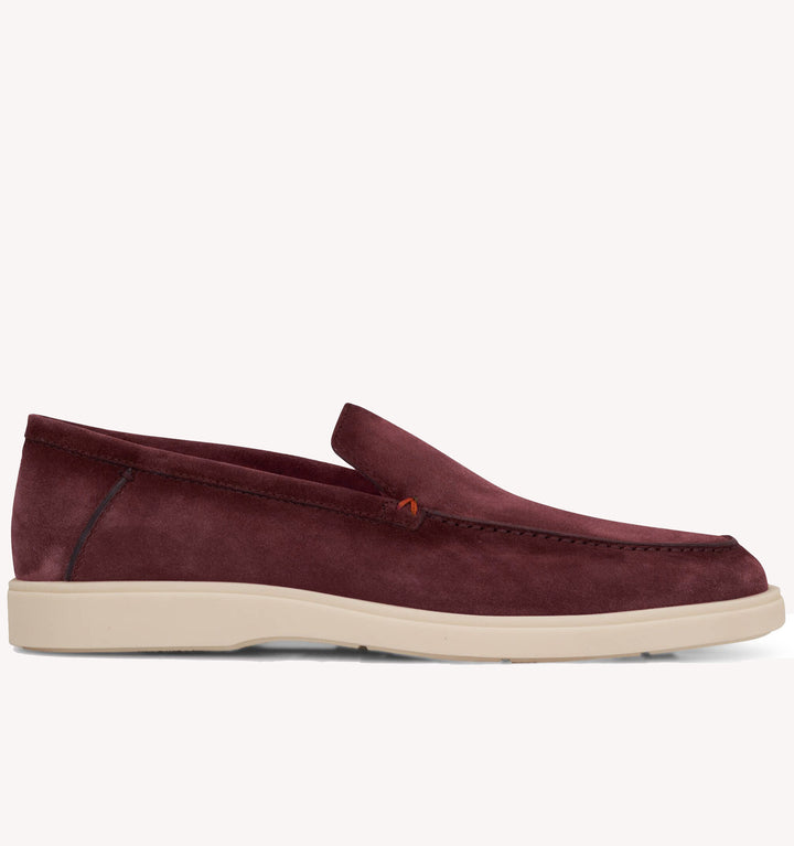 Santoni Botanist Suede Loafer in Burgundy