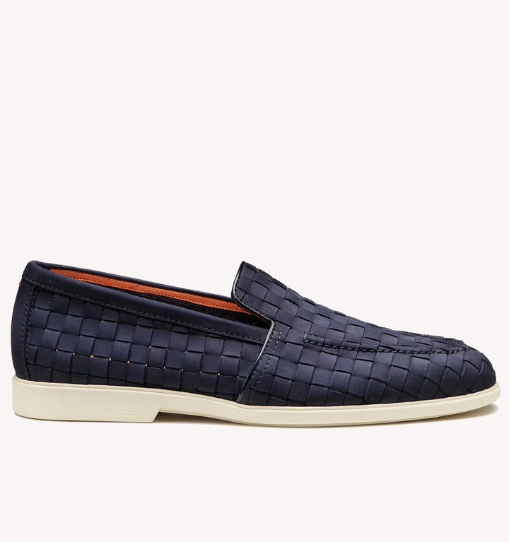 Santoni Malibu Woven Loafer in Navy