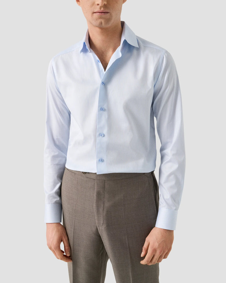 Eton Stripe Dress Shirt in Light Blue