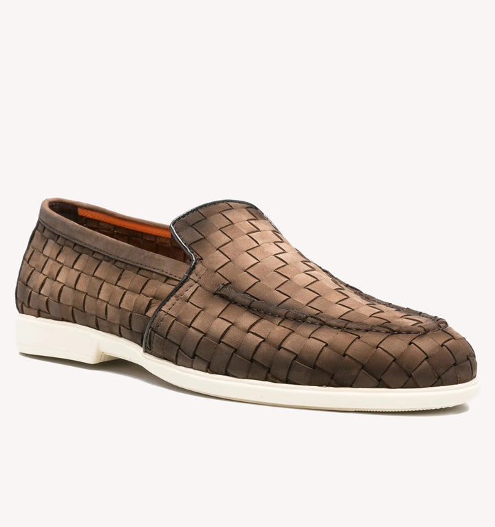 Santoni Malibu Woven Loafer in Brown