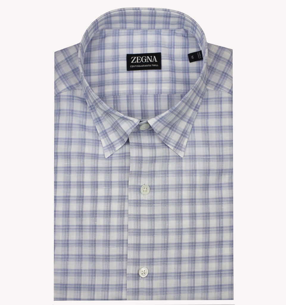 Zegna Check Sport Shirt in Blue White - Taylor Richards & Conger