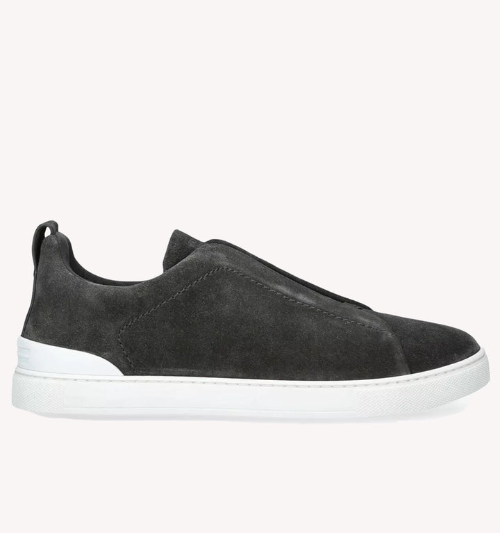 Zegna Triple Stitch Suede Sneaker in Dark Grey