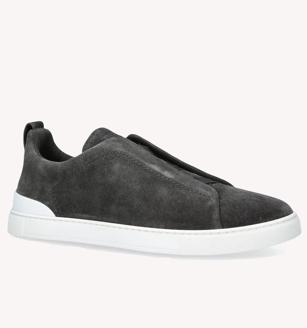 Zegna Triple Stitch Suede Sneaker in Dark Grey