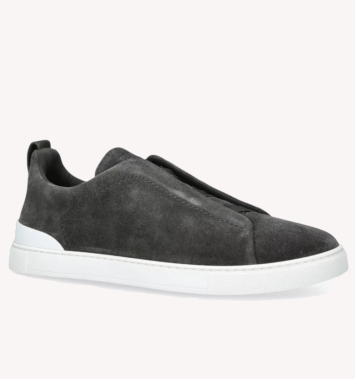 Zegna Triple Stitch Suede Sneaker in Dark Grey