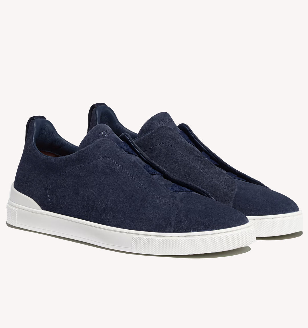 Zegna Triple Stitch Suede Sneaker in Ink Blue