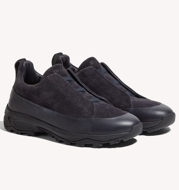 Zegna Triple Stitch Suede Monte Sneaker in Navy Blue